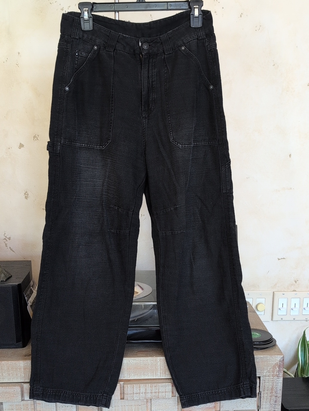 Free People Black Relaxed Slouchy Distressed Boyfriend Cargo Pants
